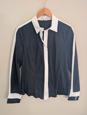 Pearl Lela Rose Black Oxford White Trim Button Down Shirt Size 10